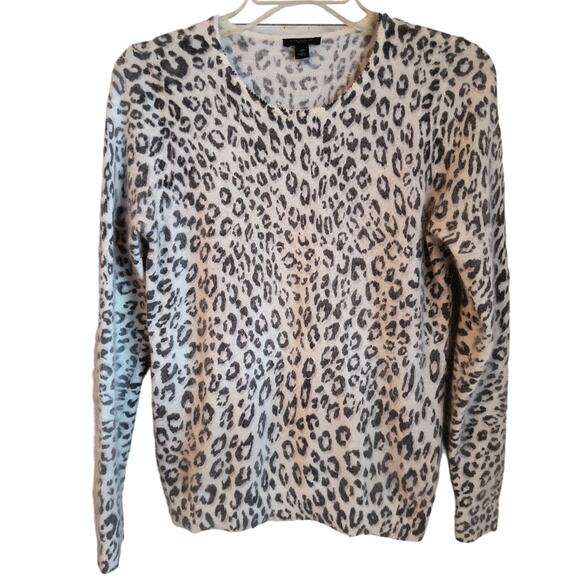 Ann Taylor Sweater Women's Sz SP Black White Leopard Print Rabbit Hair Pullover - Picture 1 of 12